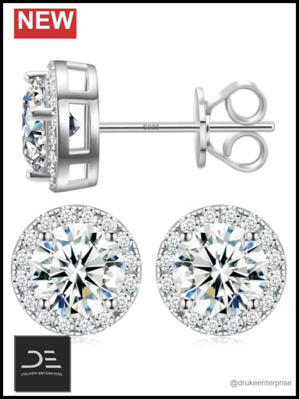 Halo Stud Earrings Moissanite 18k Gold Over 925 Sterling Silver Round Cluster
